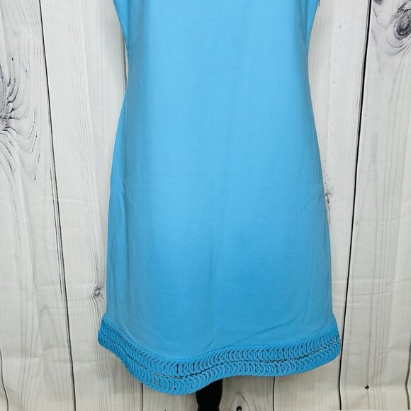RAOUL Sheath Dress Sleeveless Sz US 10 Aqua Blue Detailed Neck and Hem - Picture 3 of 11